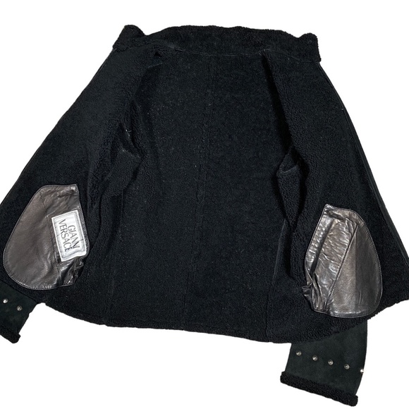 Vintage 90s Gianni  Versace Studded Suede Leather Sherpa Jacket Womens 40 - Picture 9 of 16
